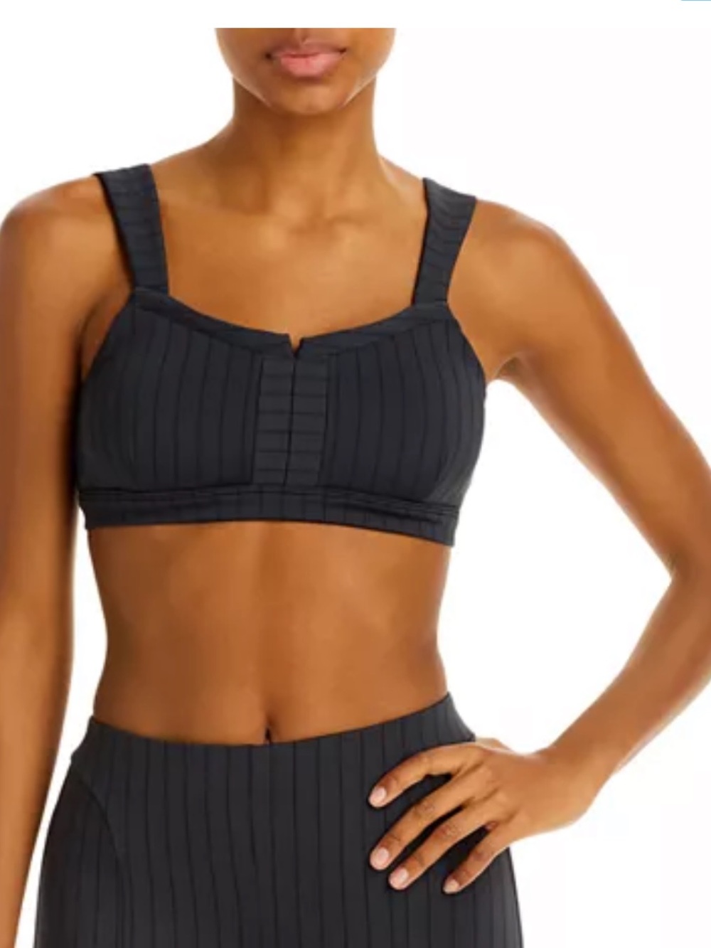 ALO Yoga Ribbed Square-Neck Sports Bra in Black